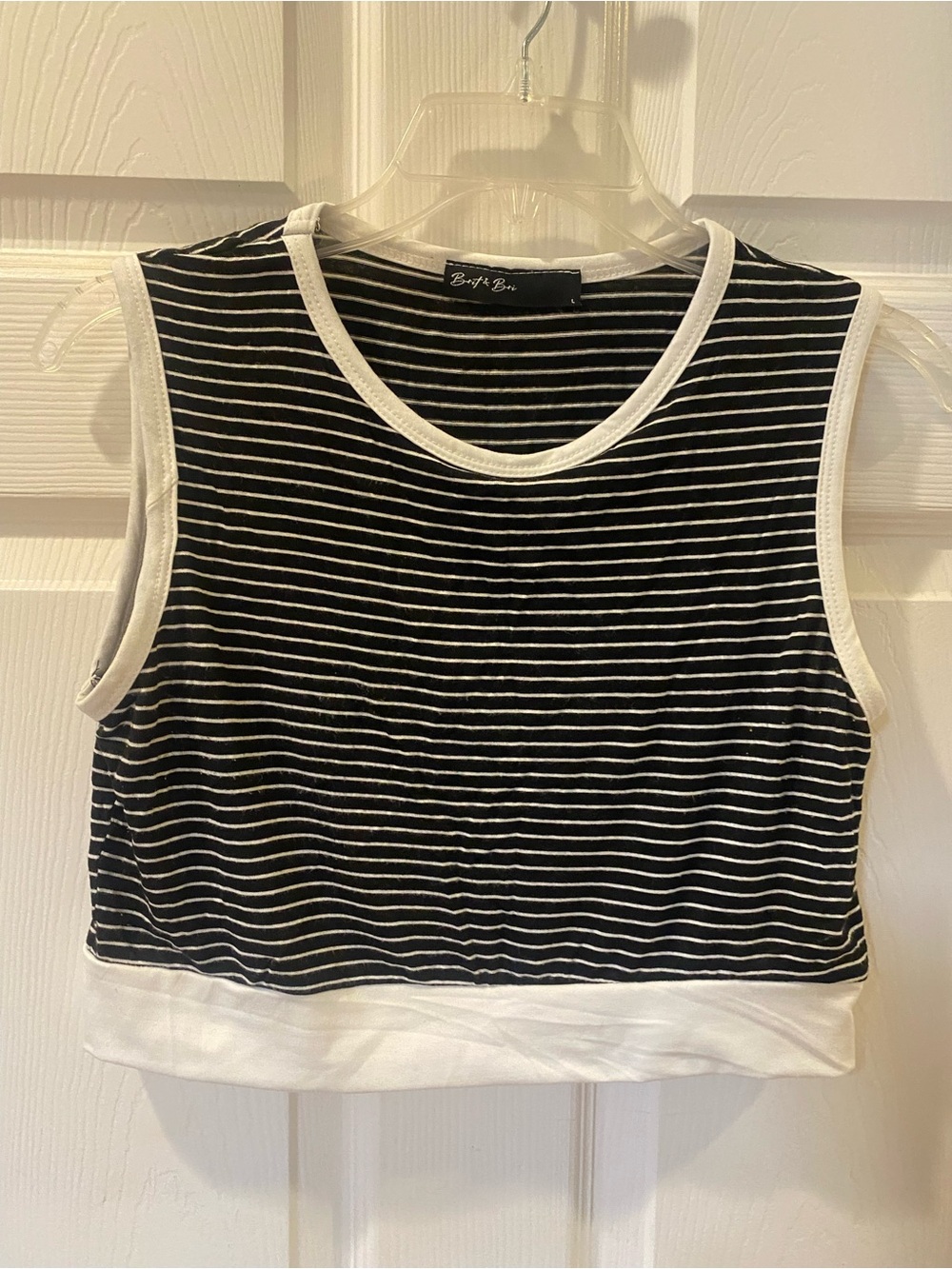 bp Black and White Striped Crop Tank
